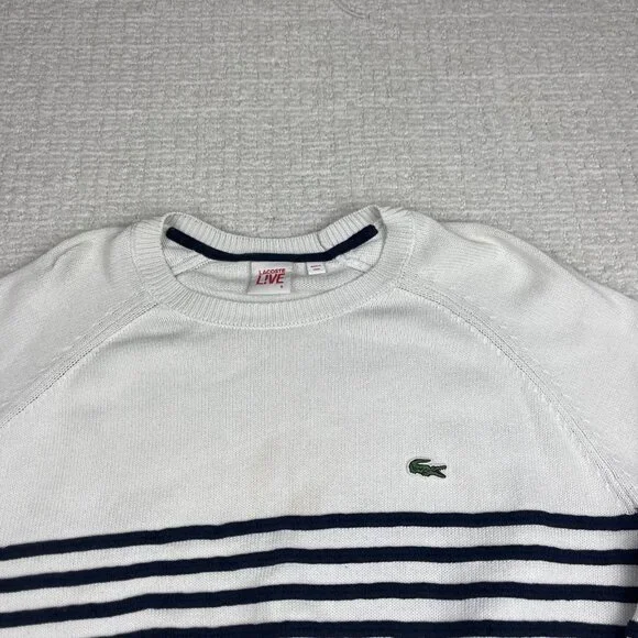 Lacoste Live! Preppy Knitted pullover Sweater White / Navy Striped Men Sz 6 Read - Picture 2 of 16
